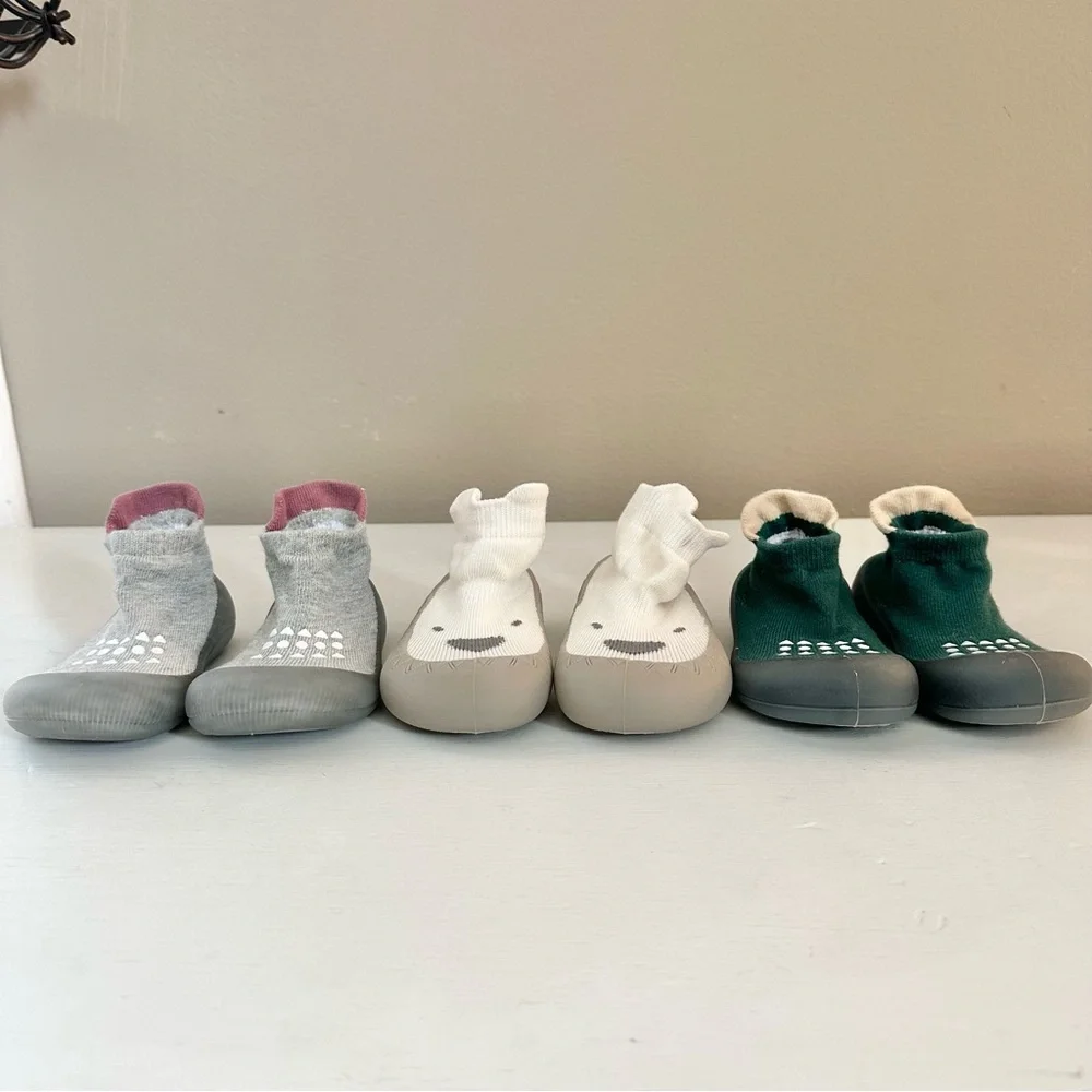 Bundle of 3 Knit Walking Sock Shoes 18-24 months